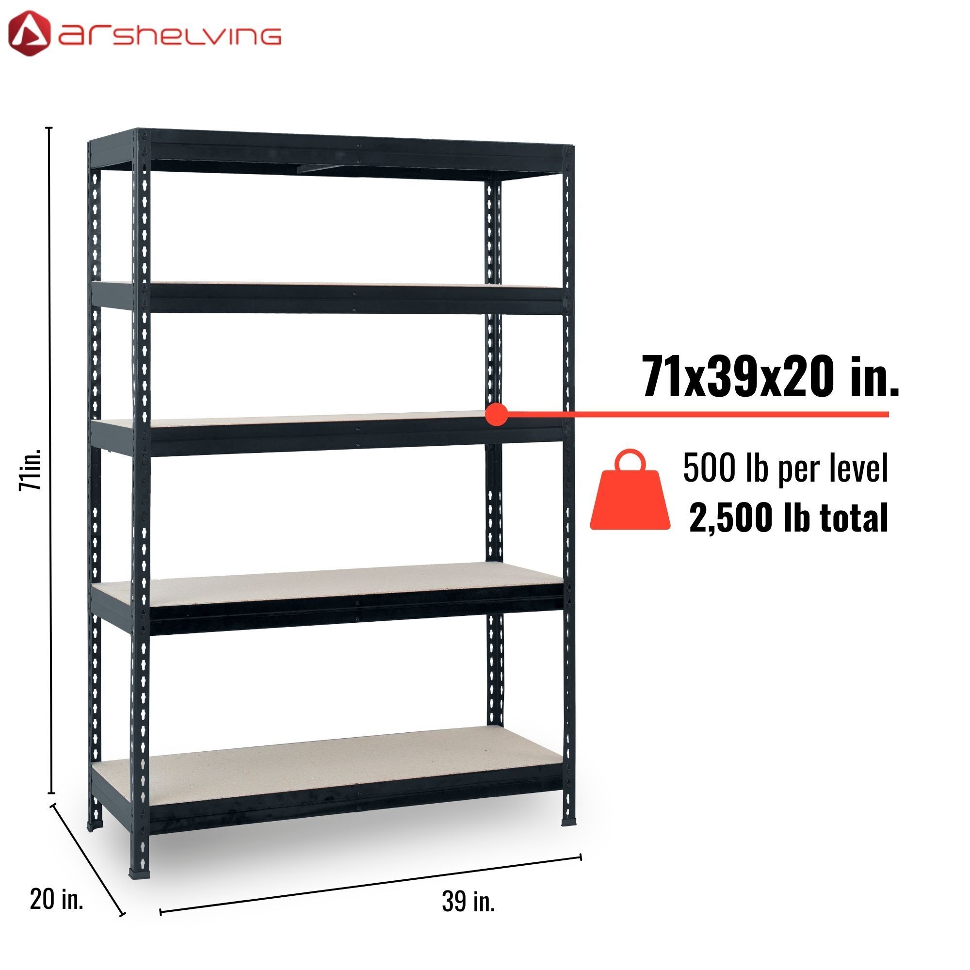 AR Shelving, Storage Rack Dark Matte Grey for Garage, Office and Workshop, Height 71 in, Width 394 in, Depth 20 in, Model# RIVET 39/20 DARK GREY